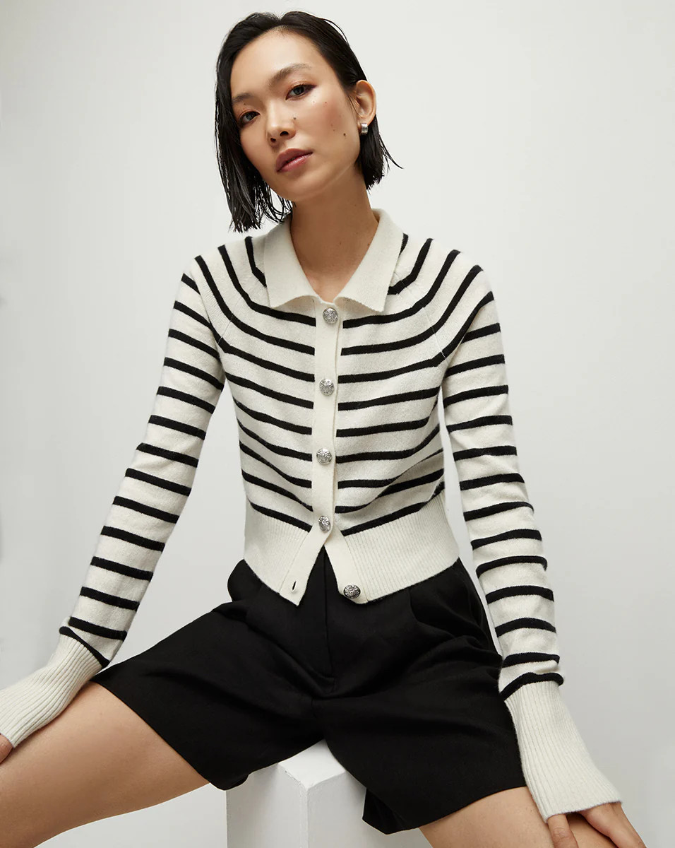 Cheshire Cashmere Cardigan in Off-White/Black | Veronica Beard | Veronica Beard