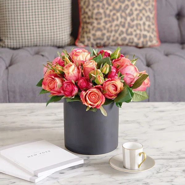 Faux Rose Floral Arrangement In Ceramic Vase | Wayfair North America