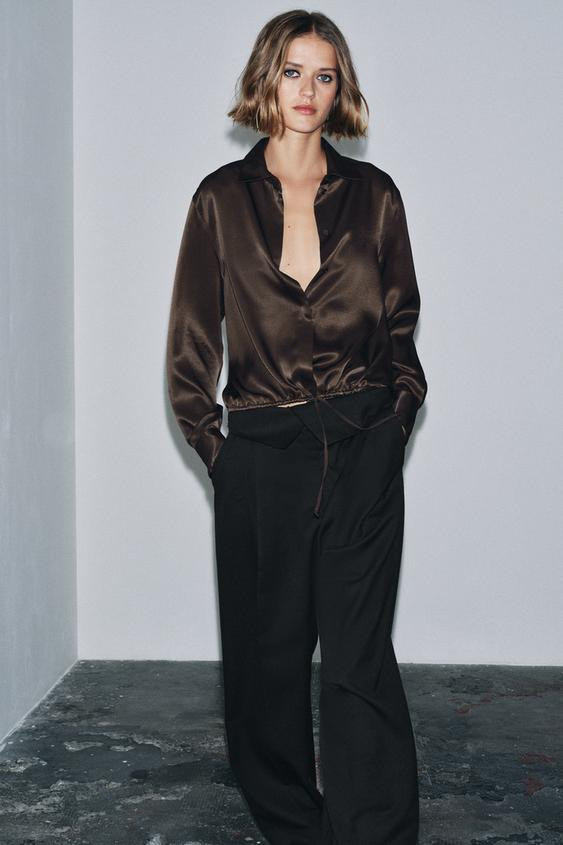 NEWZW COLLECTION SATIN EFFECT BLOUSE WITH TIES$ 69.90Brown | 9479/259/700Add to cartAddZARA WOMAN... | Zara US