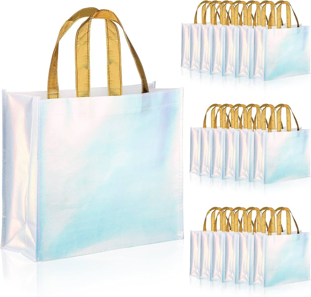 Lyellfe 20 Pieces Glossy Reusable Grocery Bag, Non Woven Blue Gift Bag with Handles, Fashionable ... | Amazon (US)