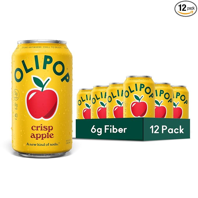 OLIPOP 6g Fiber Prebiotic Soda, Crisp Apple, 12 fl oz, 12 Pack | Shelf Stable Prebiotic Soda, 6g ... | Amazon (US)