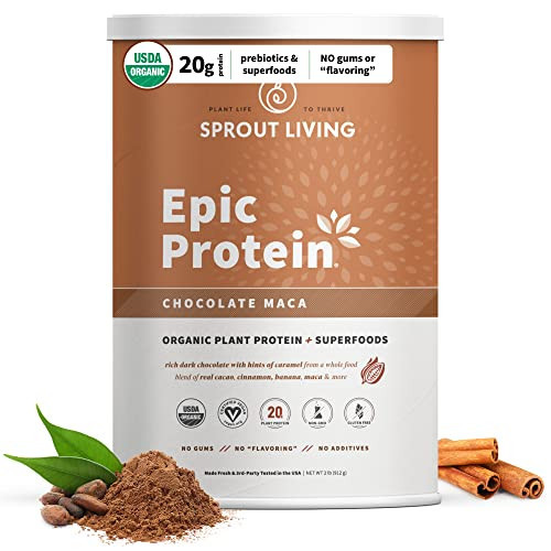 Sprout Living Epic Protein, Plant Based Protein & Superfoods Powder, Chocolate Maca Powder | 20 Grams Organic Protein Powder, Vegan, Non Dairy, Non-GMO, Gluten Free, Low Sugar (2 Pound, 24 Servings) | Amazon (US)