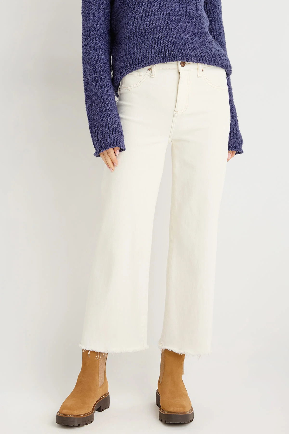 Risen Cream Wide Leg Cropped Jeans | Social Threads
