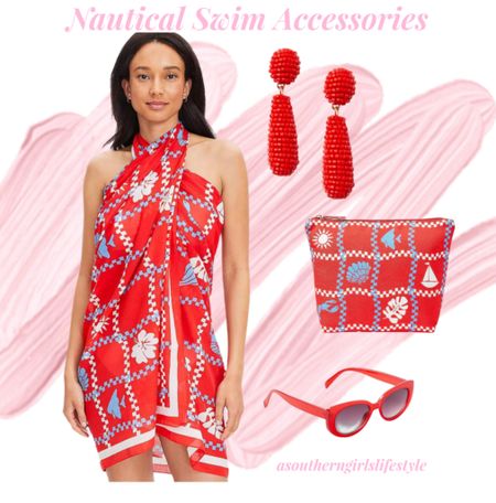 Beautiful Red, Soft Blue & White Nautical Print! Extra cute for a subtle patriotic nod on holidays  

Everything shown is on Sale!

Red Sarong (can be tied around the waist too!), Red Beaded Earrings, Beachcomber Pouch & Red Sunnies 

Memorial Day. 4th of July. Summer Outfit. Loft. Swim  

#LTKSwim #LTKStyleTip #LTKSeasonal