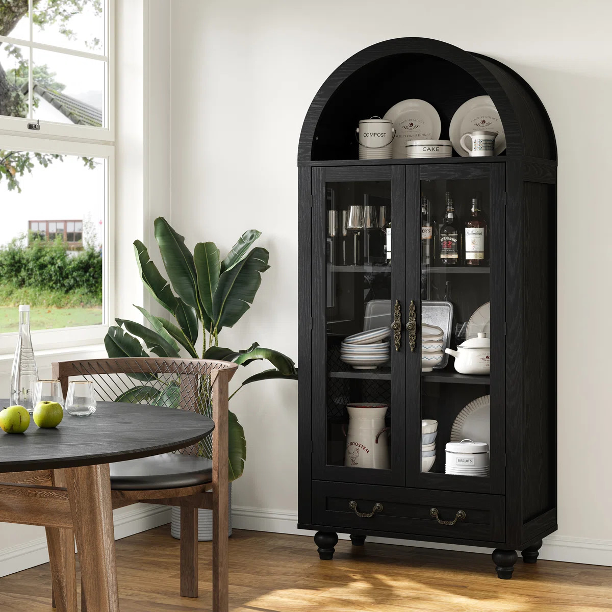 Geniu 71" Tall Arched Display Cabinet with Glass Doors&Solid Wood Legs | Wayfair North America