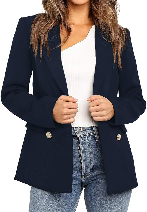 Utyful Women’s Casual Notched Lapel Double Breasted Button Pocket Work Office Blazer Jacket | Amazon (US)