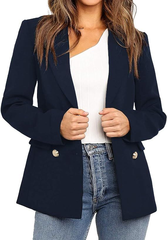 Utyful Women’s Casual Notched Lapel Double Breasted Button Pocket Work Office Blazer Jacket | Amazon (US)