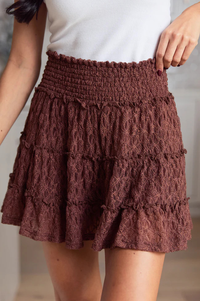 Through The Garden Brown Lace Mini Skort DOORBUSTER | Pink Lily