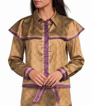 Current Air Woven Satin Polka Dot Print Point Collar Button Down Cape Coordinating Blouse -  L | Dillard's