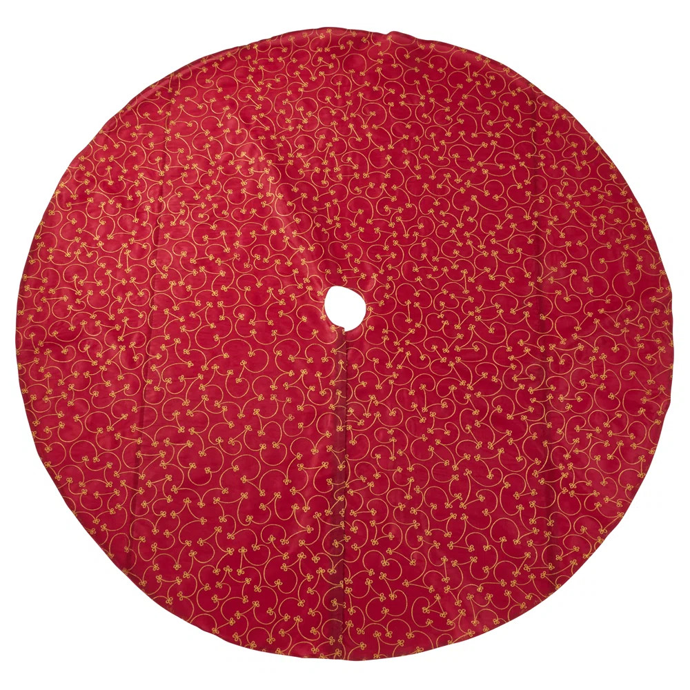 Elegant Gold Embroidery Burgundy Christmas Tree Skirt 52" Round | Wayfair North America