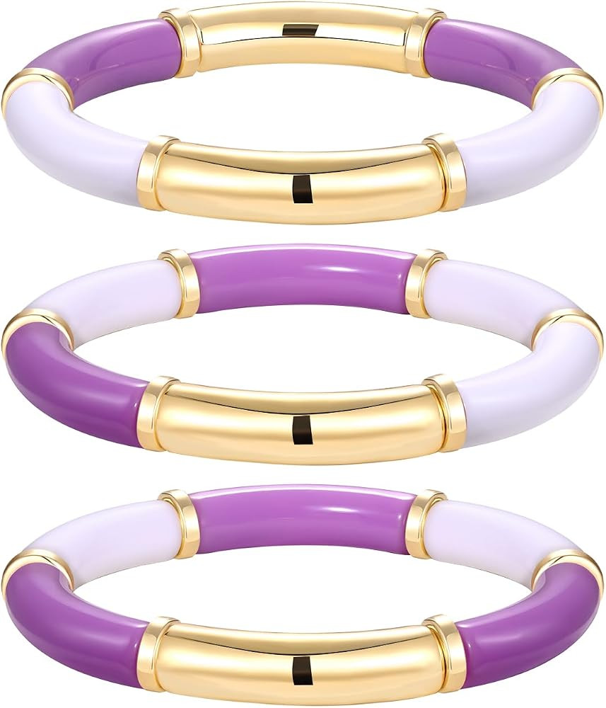3 Pack Game Day Bracelets for Women Bamboo Tube Bangles Bracelets Chunky Curved Stacking Football... | Amazon (US)