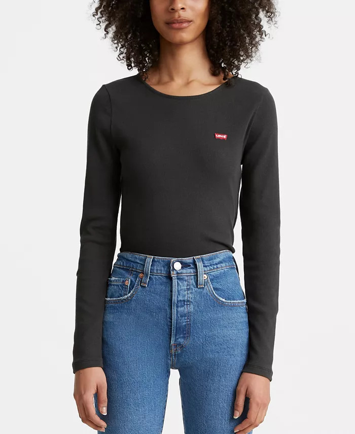 Levi's Rib-Knit Honey Long-Sleeve Logo Tee - Macy's | Macys (US)