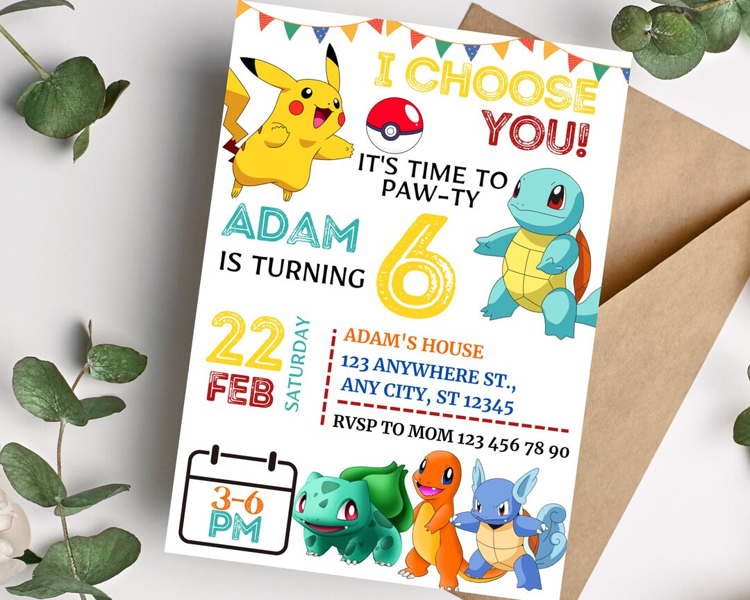 Pokemon Birthday Invitation, Printable Birthday Invitation, Edit in Canva, Instant Download | Etsy (US)