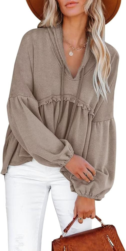 Limerose Womens Tunic Top Casual Long Sleeves Peplum Babydoll Ruffle Knit Hoodies Pullover | Amazon (US)