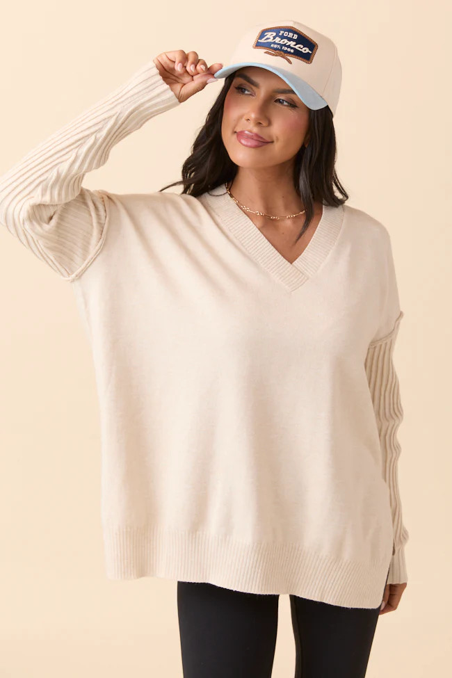Mariah Ivory Relaxed Long Sleeve Pullover Tunic SALE | Pink Lily