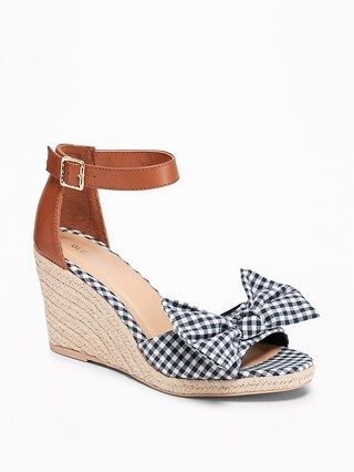 Gingham Bow-Tie Espadrille Wedges for Women | Old Navy US
