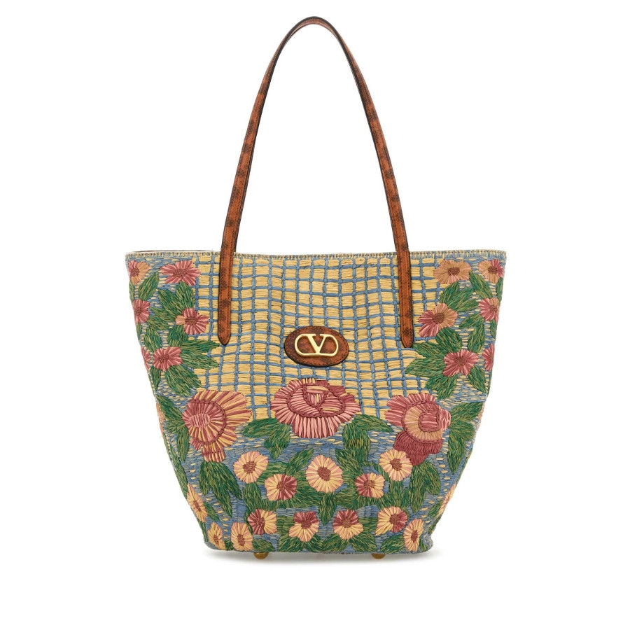 Valentino Garavani Embroidered Raffia Vlogo Signature Shopping Bag | Jomashop.com & JomaDeals.com