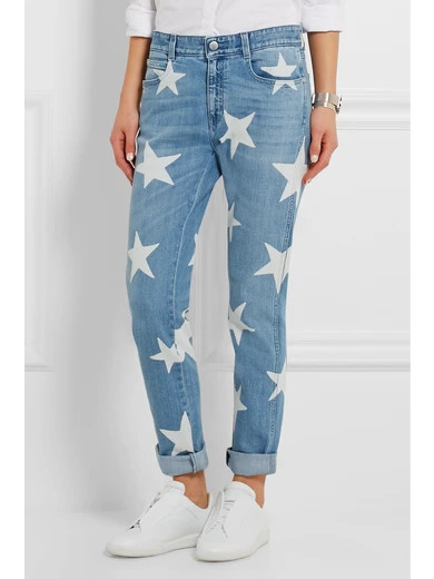 Halbhohe schmale Boyfriend-Jeans mit Print | NET-A-PORTER (UK & EU)