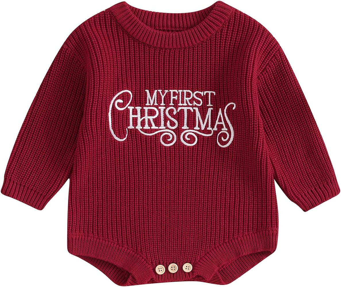 Adobabirl My First Christmas Baby Outfit Girl Boy Christmas Sweater Bubble Romper Long Sleeve Jum... | Amazon (US)