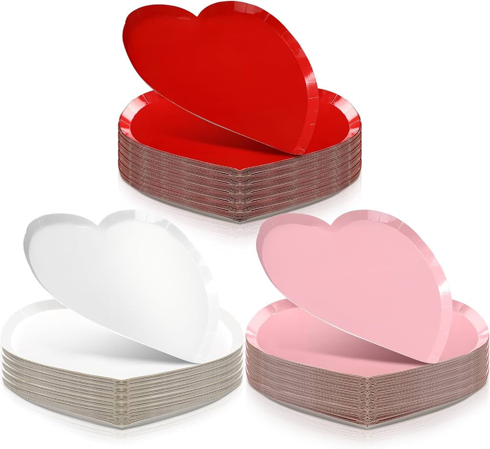 60 Pcs Heart Shaped Dessert Plates 9.45 Inch Disposable Heart Party Plates Valentine's Day Tablew... | Amazon (US)