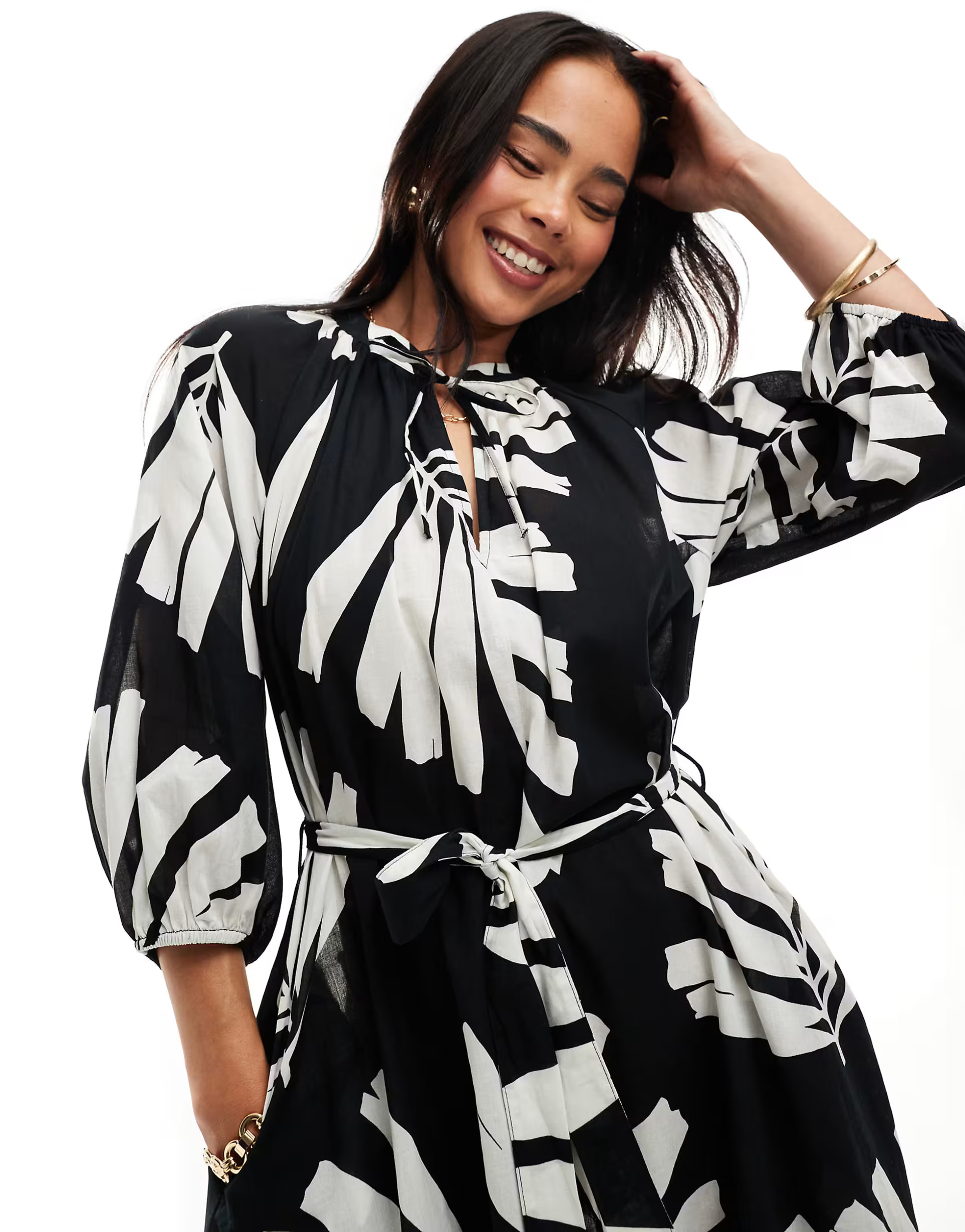 New Look smock midi dress in black palm print | ASOS | ASOS (Global)
