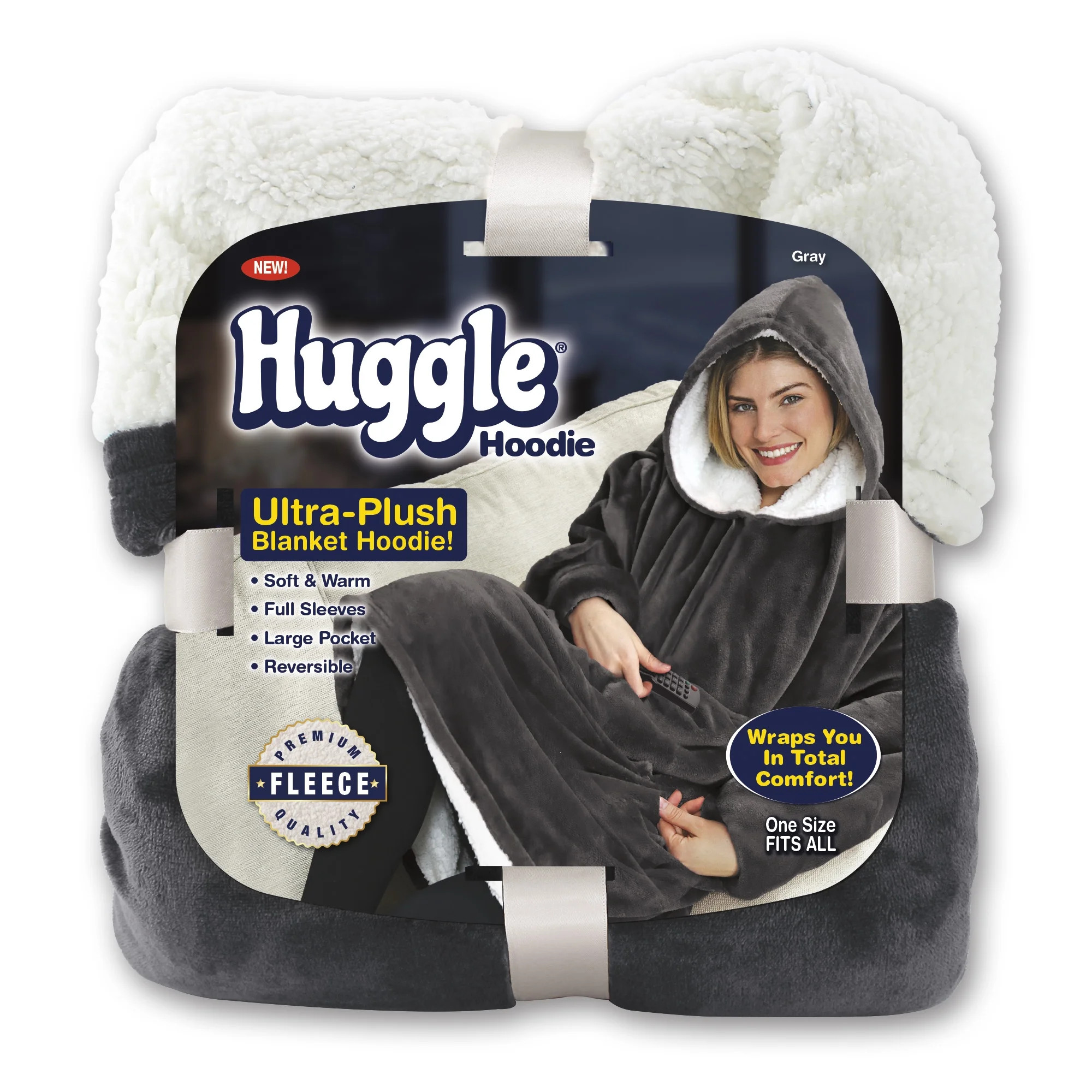 Huggle Blanket Hoodie, Ultra Plush Blanket, Wearable Blanket for Men and Women, One Size, Grey | Walmart (US)