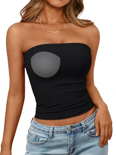 AUTOMET Double Lined Tube Top with Built in Bra Summer Backless Strapless Bandeau Cute Padded Tan... | Amazon (US)