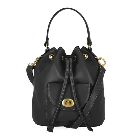 Free Assembly Women's Faux Leather Drawstring Handbag, Black | Walmart (US)
