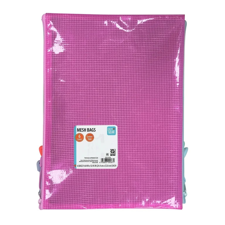 Pen+Gear Letter Size Mesh Zipper Bags, Assorted Colors, 6 Count | Walmart (US)