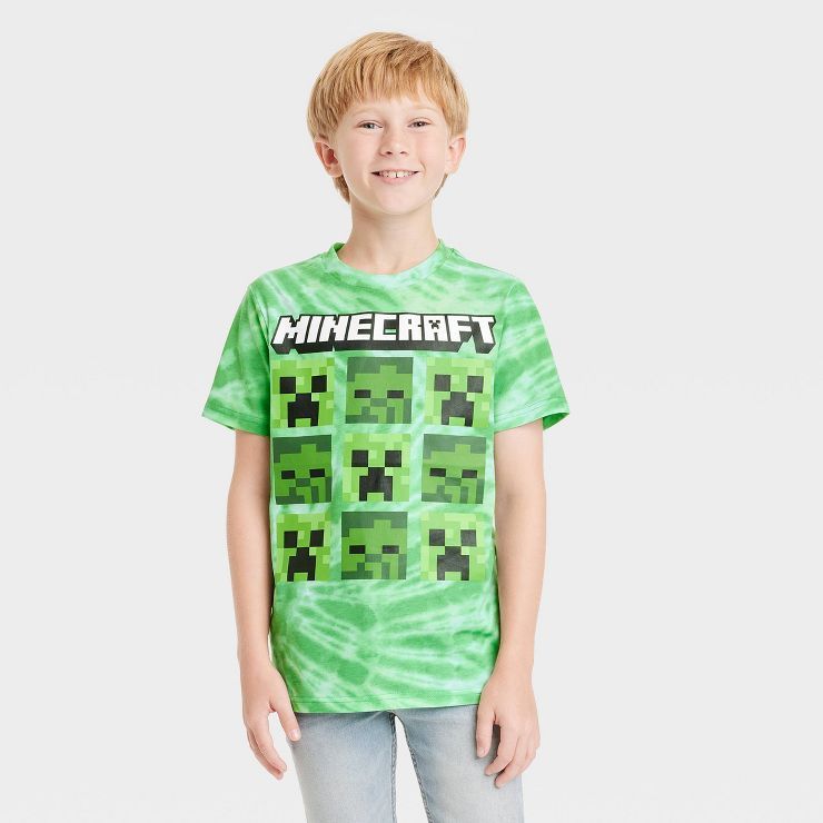 Boys' Minecraft Creeper Grid St. Patrick's Day Short Sleeve Graphic T-Shirt - Green | Target