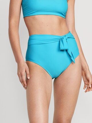 Matching High-Waisted Tie-Waist Bikini Swim Bottoms for Women | Old Navy (US)