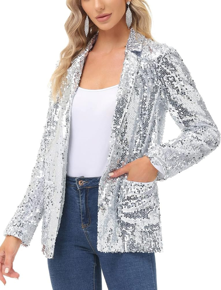 KANCY KOLE Women's Sequin Jacket Metallic Blazer Amazon Blazer Set Jeans Womens Jeans 2023 2024 | Amazon (US)