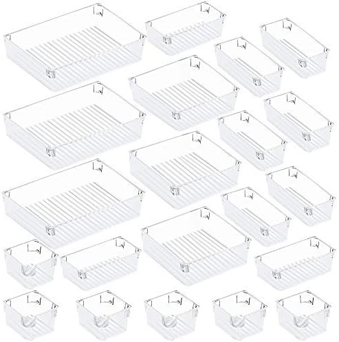 Puroma 21-pcs Desk Drawer Organizer Trays, 4 Different Sizes Large Capacity Plastic Bins Kitchen Dra | Amazon (US)