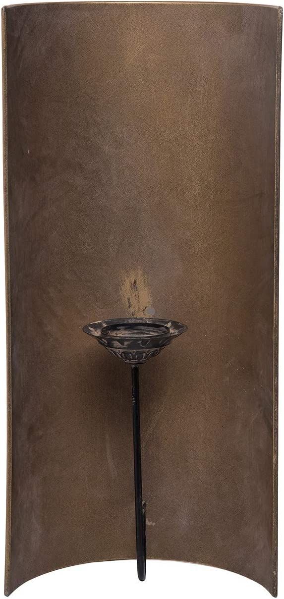 Foreside Home and Garden Brass Distressed Curved Metal Wall Sconce Pillar Candle Holder | Amazon (US)