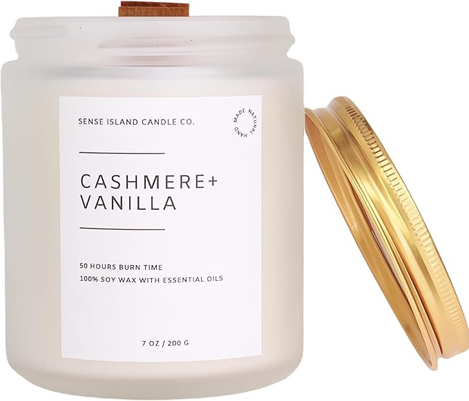 Crackling Wood Wick Vanilla Cashmere Scented Candle Natural Soy Wax 50 hrs Long Lasting Hand-Pour... | Amazon (US)