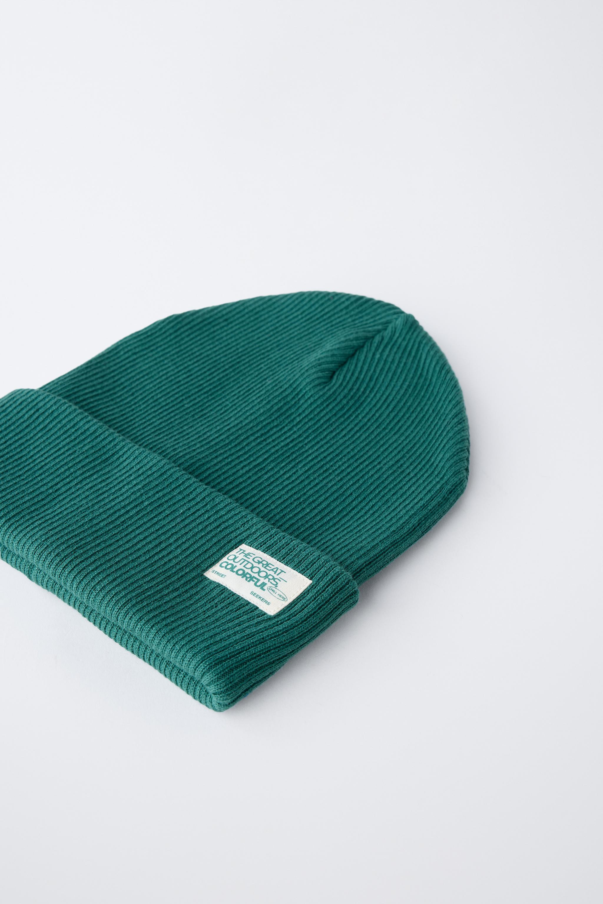 RIBBED KNIT BEANIE WITH LABEL | Zara UK