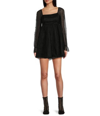 Pearl Long Mesh Sleeve Babydoll Dress | Dillard's