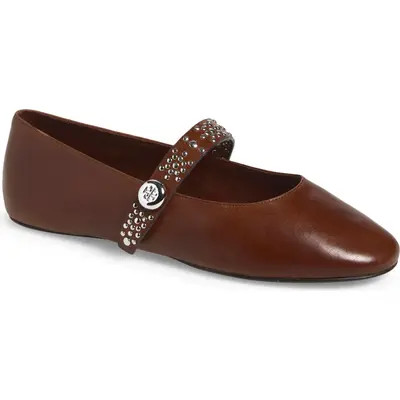 Tory Burch Romy Stud Leather Mary Jane Flat in Cognac at Nordstrom, Size 10.5 | Nordstrom