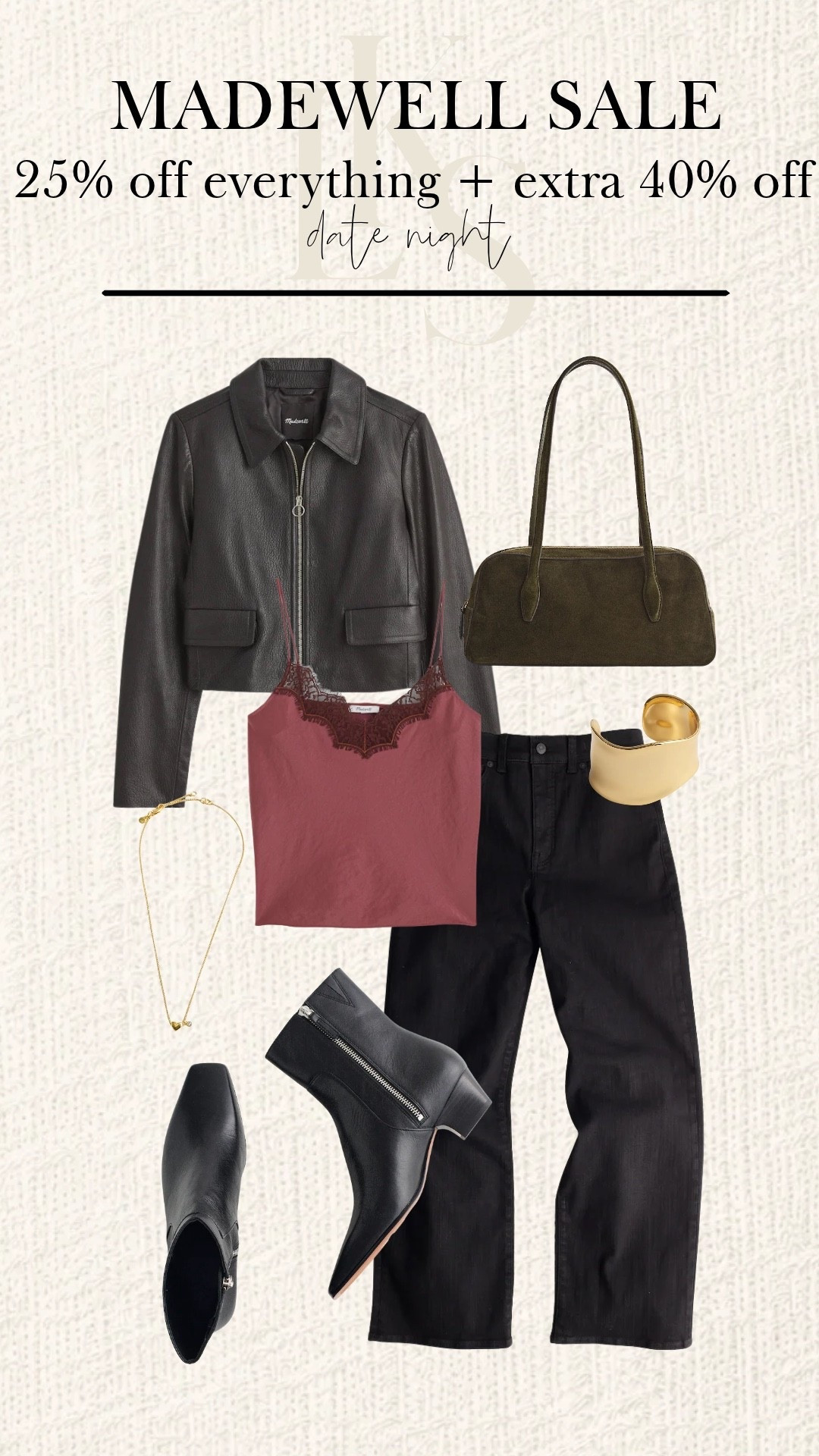 Date-night dressing, but make it effortlessly cool. A leather jacket, lace-trim cami, black denim, and sleek ankle boots create a timeless Madewell look with just the right amount of edge. 

Everything is 25% off, plus an extra 40% off, so this is the time to shop it! 

 #LTKgrwm #LTKootd #LTKSaleAlert