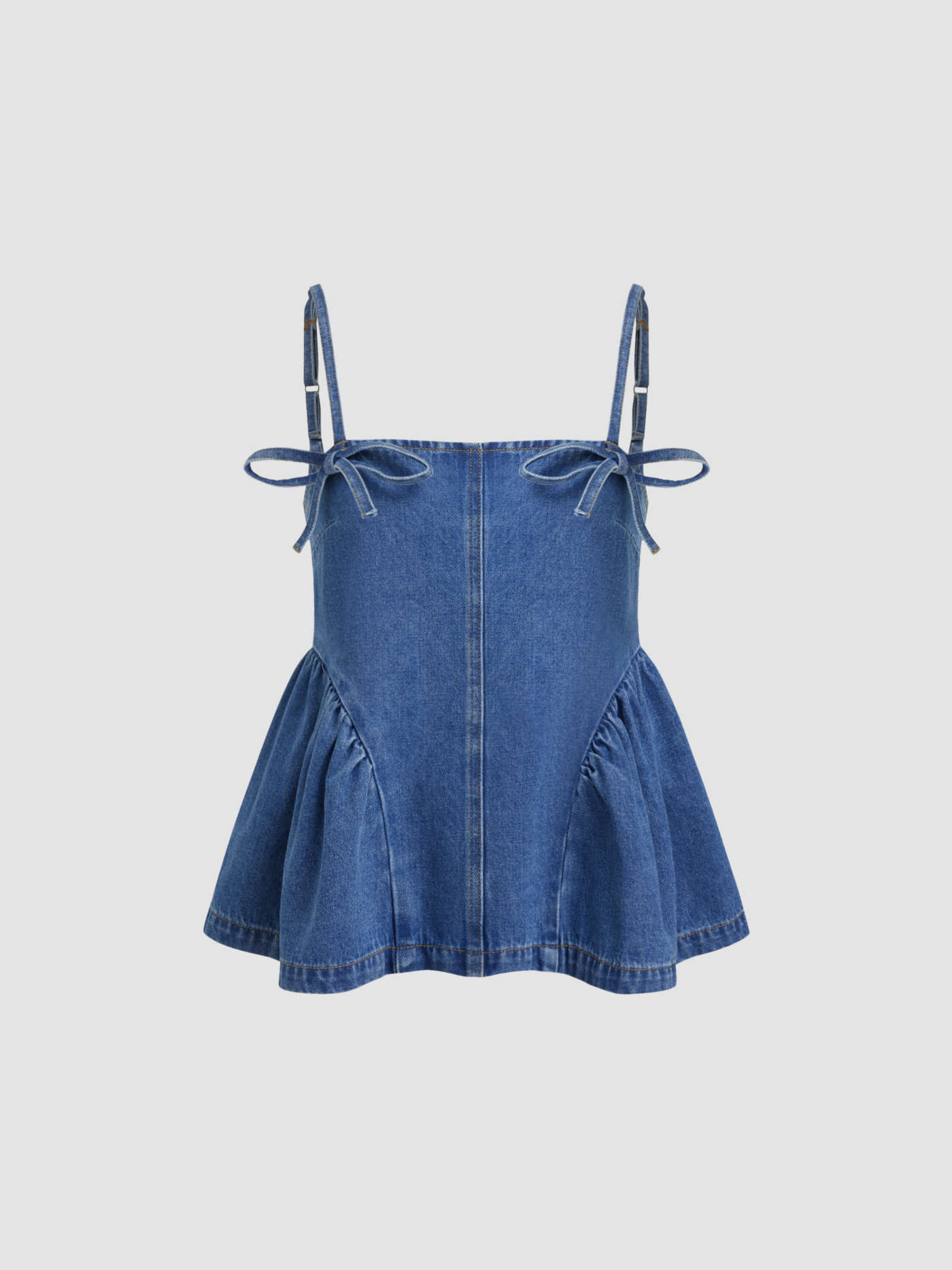 Denim Knotted Ruffle Hem Shirred Oversized Cami Top | Cider