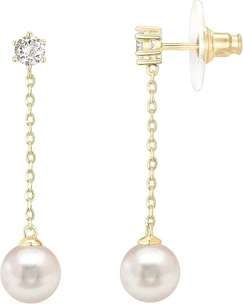 PAVOI 14K Gold Plated Sterling Silver Posts Shell Pearl Dangle Drop Earrings | Bridal Pearl Earri... | Amazon (US)