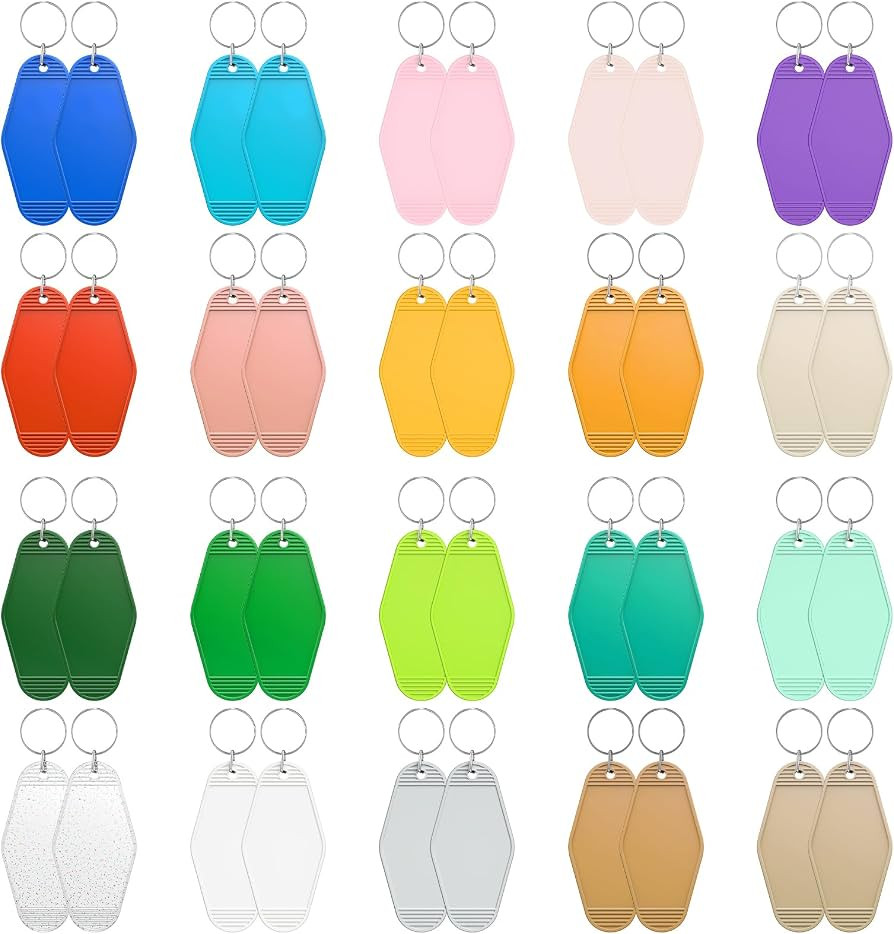 Uniclife 40 Pcs Blank Hotel Keychain Tags, Blank Motel Keychain with Key Rings, 20 Colors Plastic... | Amazon (US)