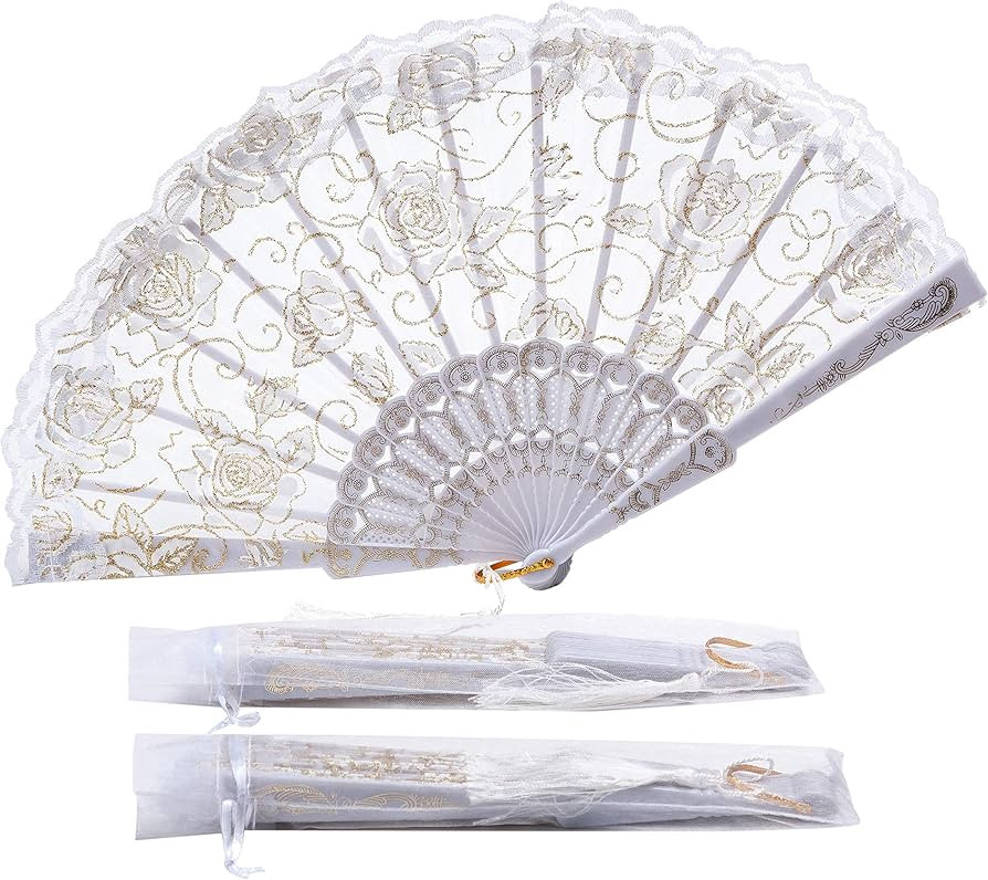 30pcs Rose Lace Floral Folding Hand Fans Chinese retro folding fan Bridal Dancing Props Church We... | Amazon (US)