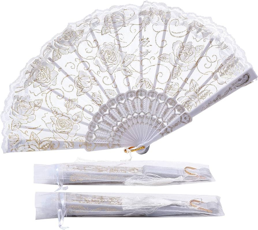 30pcs Rose Lace Floral Folding Hand Fans Chinese retro folding fan Bridal Dancing Props Church We... | Amazon (US)