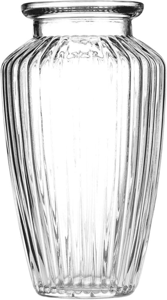 Wrenbury Tulip Vase Ribbed Glass Vase for Flowers 20cm - Textured Daffodil Wide Vase - Clear Urn ... | Amazon (UK)