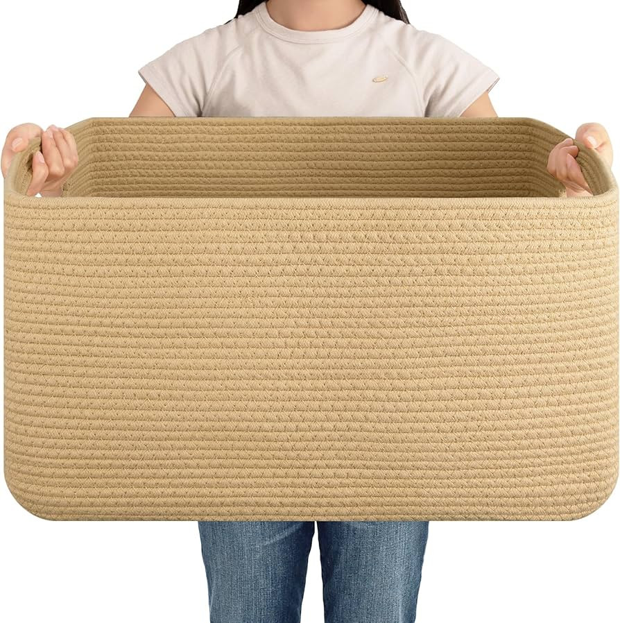 OIAHOMY 75L Large Blanket Basket, Woven Cotton Rope Baskets for Organizing 22\u201dx17\u201dx12\u... | Amazon (US)