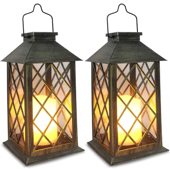 SHYMERY Solar Lantern,Outdoor Garden Hanging Lanterns,Set of 2,14 Inch Waterproof LED Flickering ... | Amazon (US)