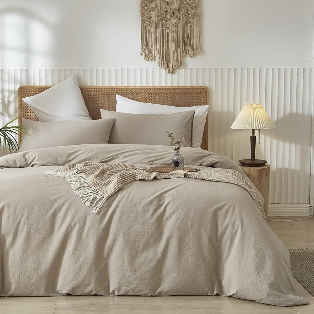 LIFETOWN 100% Washed Cotton Duvet Cover Set Linen Feel Natural Wrinkle Lightweight Comfy (Queen, ... | Amazon (CA)