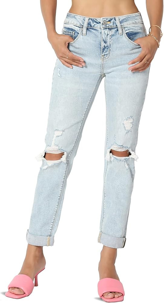 TheMogan Washed Denim Boyfriend Girlfriend Dad Mom Relaxed Fit Jeans | Amazon (US)
