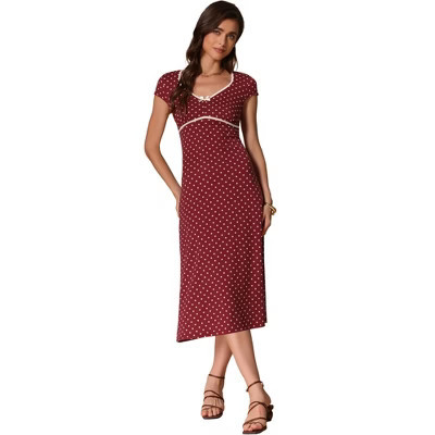 INSPIRE CHIC Women's V Neck Cap Sleeve Polka Dots Summer Vintage Classic Midi Dress Wine Red X-Small | Target